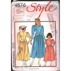 Style 4876 Sewing Pattern Girls Bridesmaid Dress Peplum Size 4 5 6 Vintage 1980s